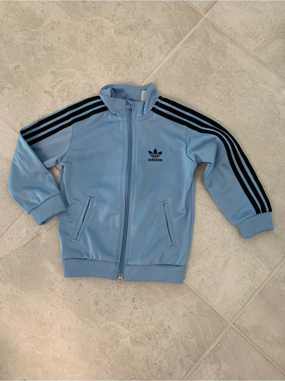 adidas Light Blue Kids Track Jacket with Black Stripes